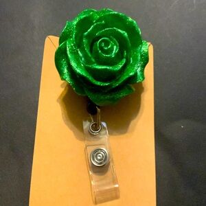 Green rose shaped name badge
